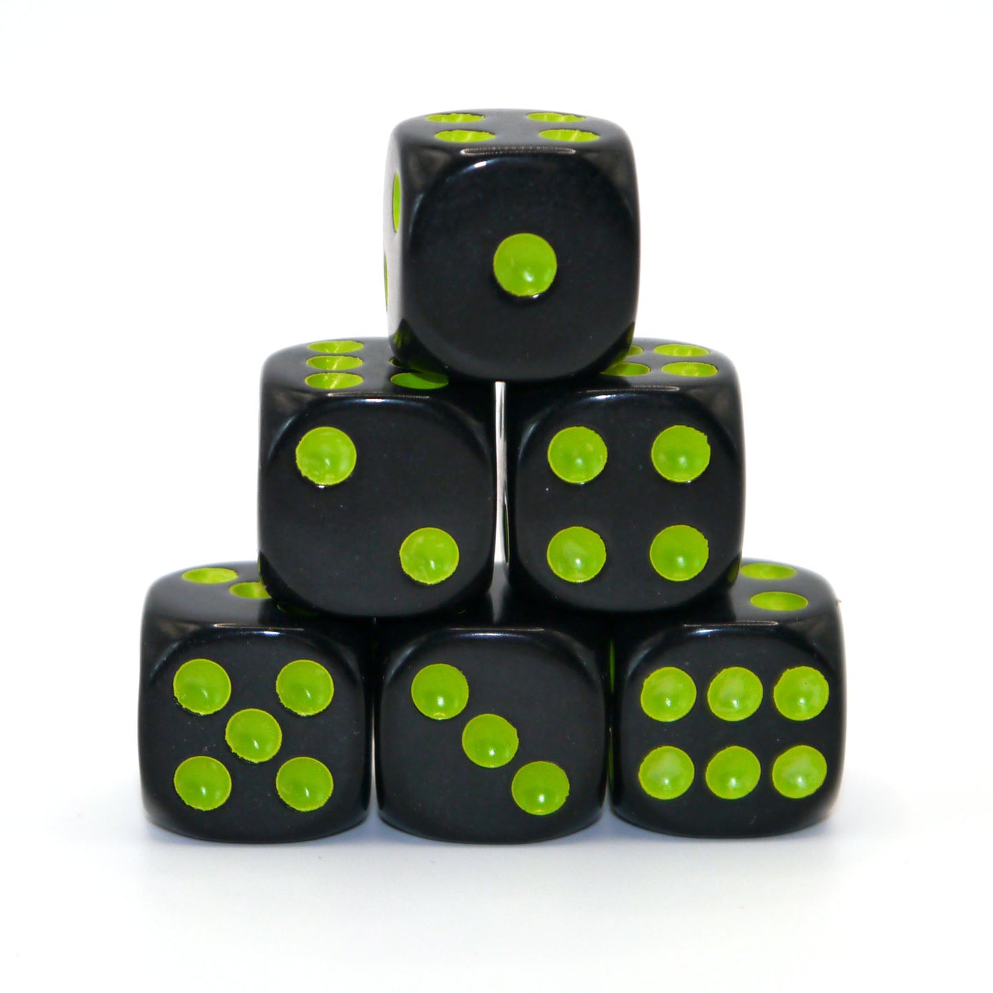 D6 Würfelset Opaque: Black/Neon Green