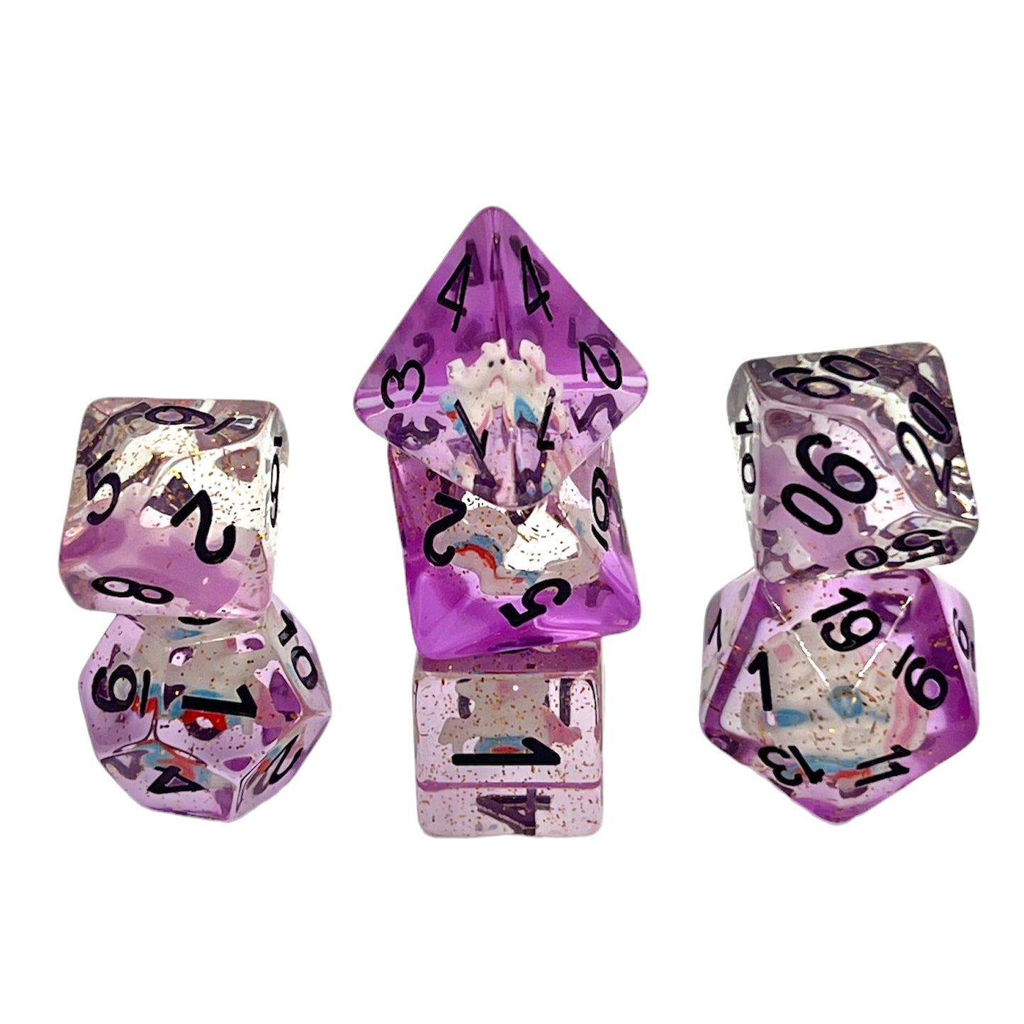 7-teiliges RPG Würfelset Transparent: Purple Unicorn