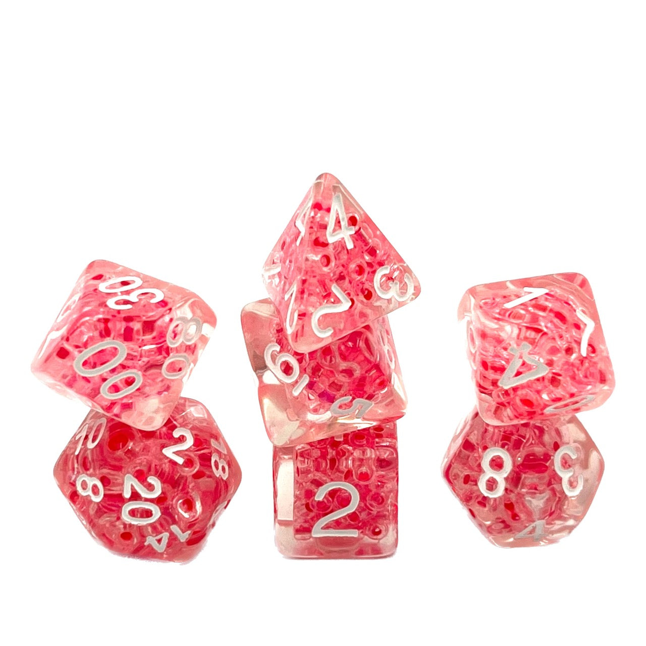 7-teiliges RPG Würfelset Transparent: Pink Bubble
