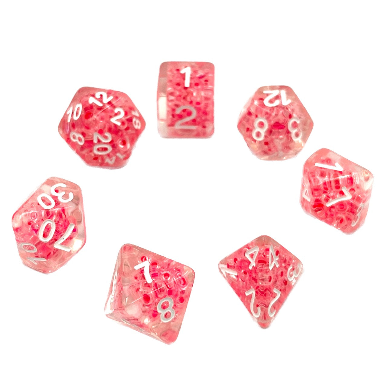 7-teiliges RPG Würfelset Transparent: Pink Bubble