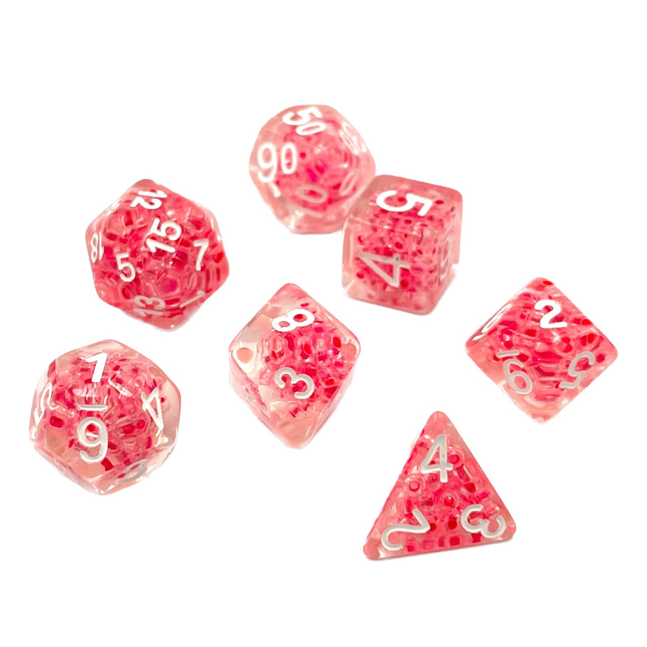 7-teiliges RPG Würfelset Transparent: Pink Bubble