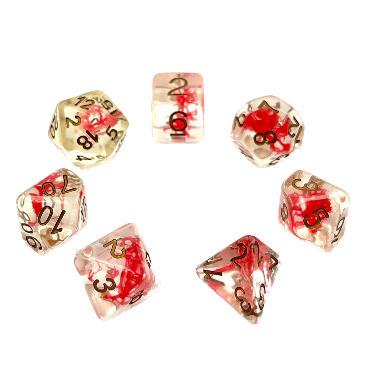 7-teiliges RPG Würfelset Transparent: Red Moss