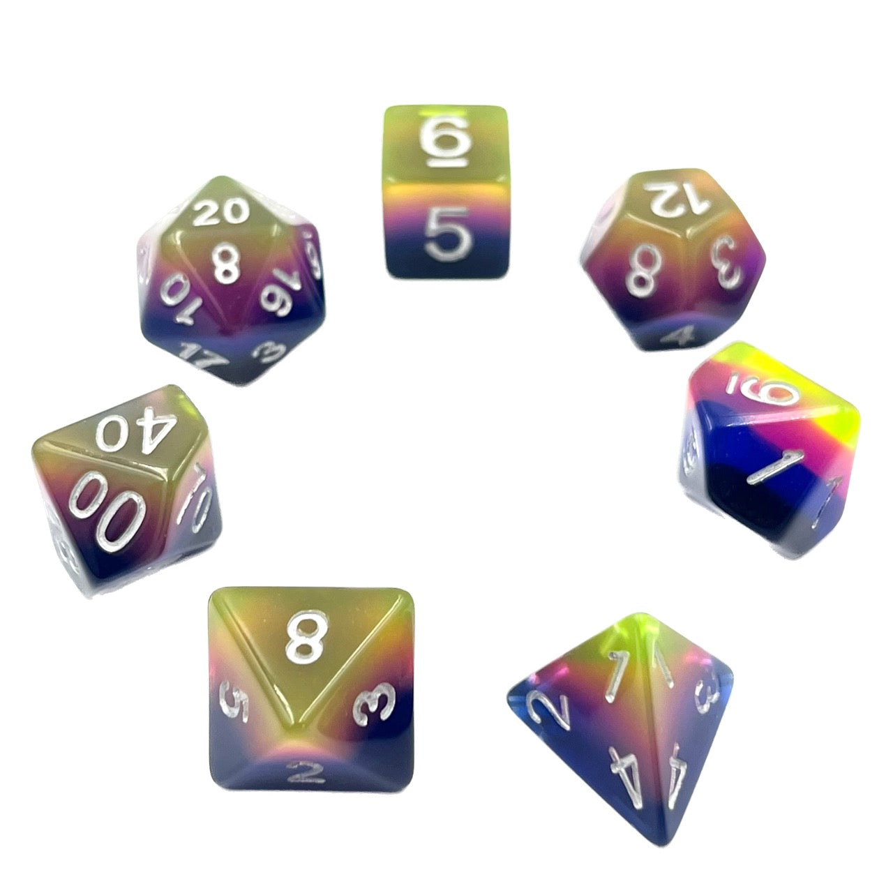 7-teiliges RPG Würfelset Mehrfarbig: Neon Sunrise