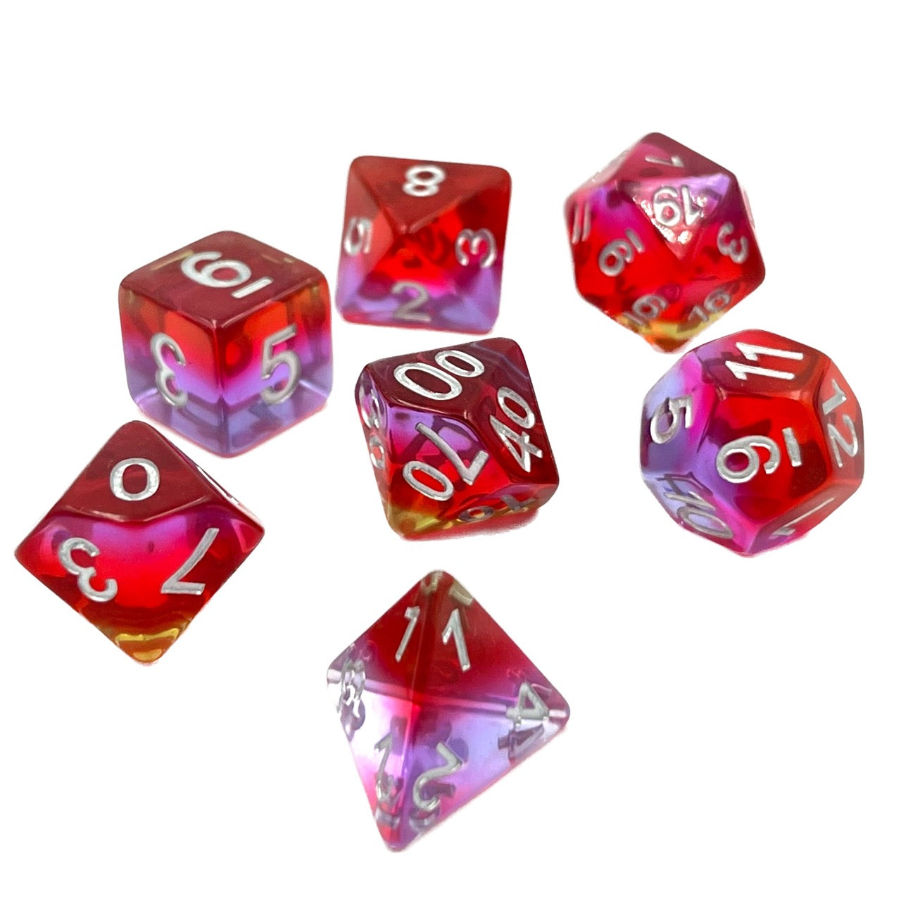 7-teiliges RPG Würfelset Transparent: Pomegranate
