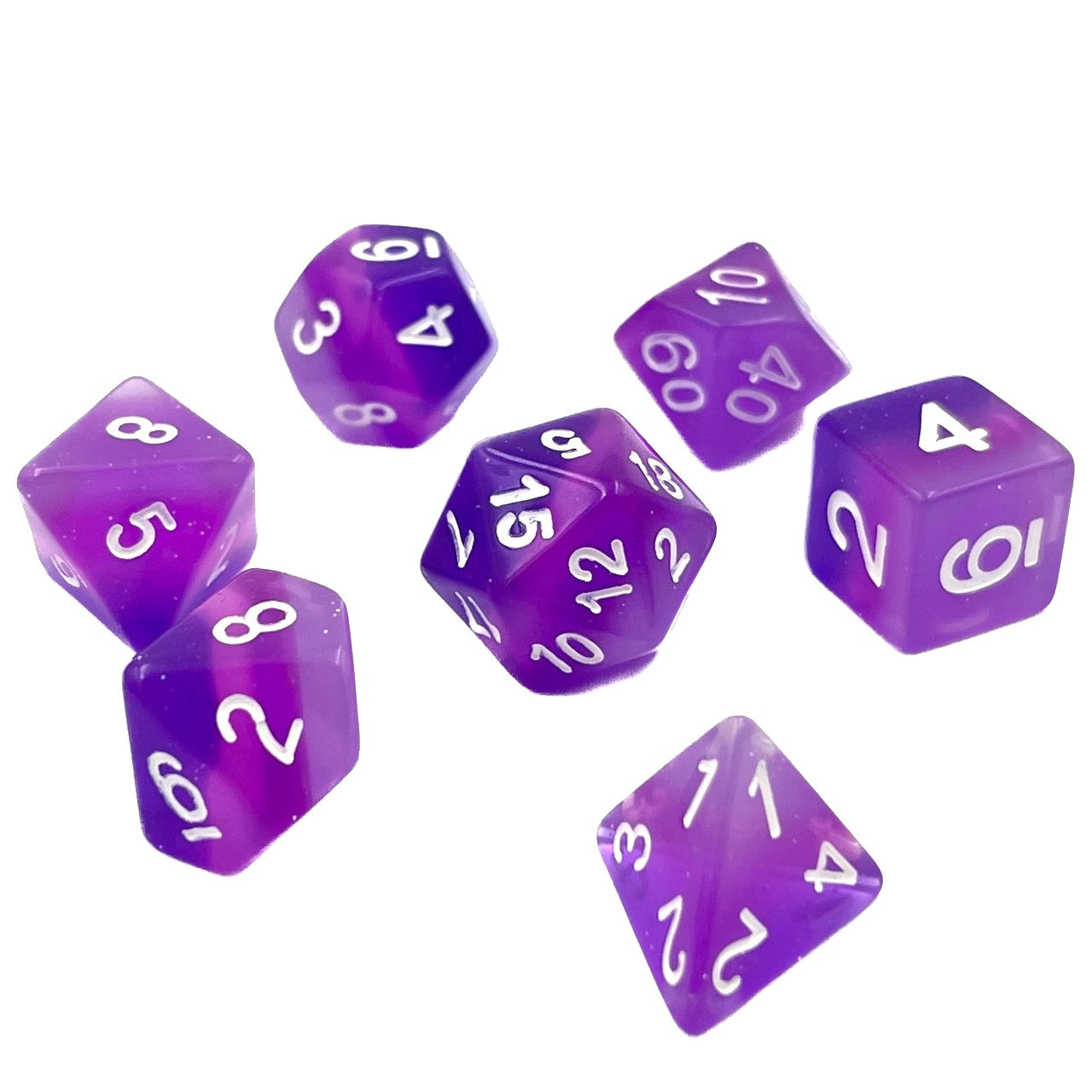 7-teiliges RPG Würfelset Transparent: Domino Grape