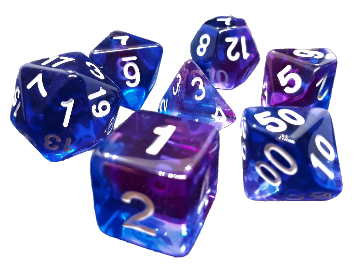 7-teiliges RPG Würfelset Transparent: Indigo Sea