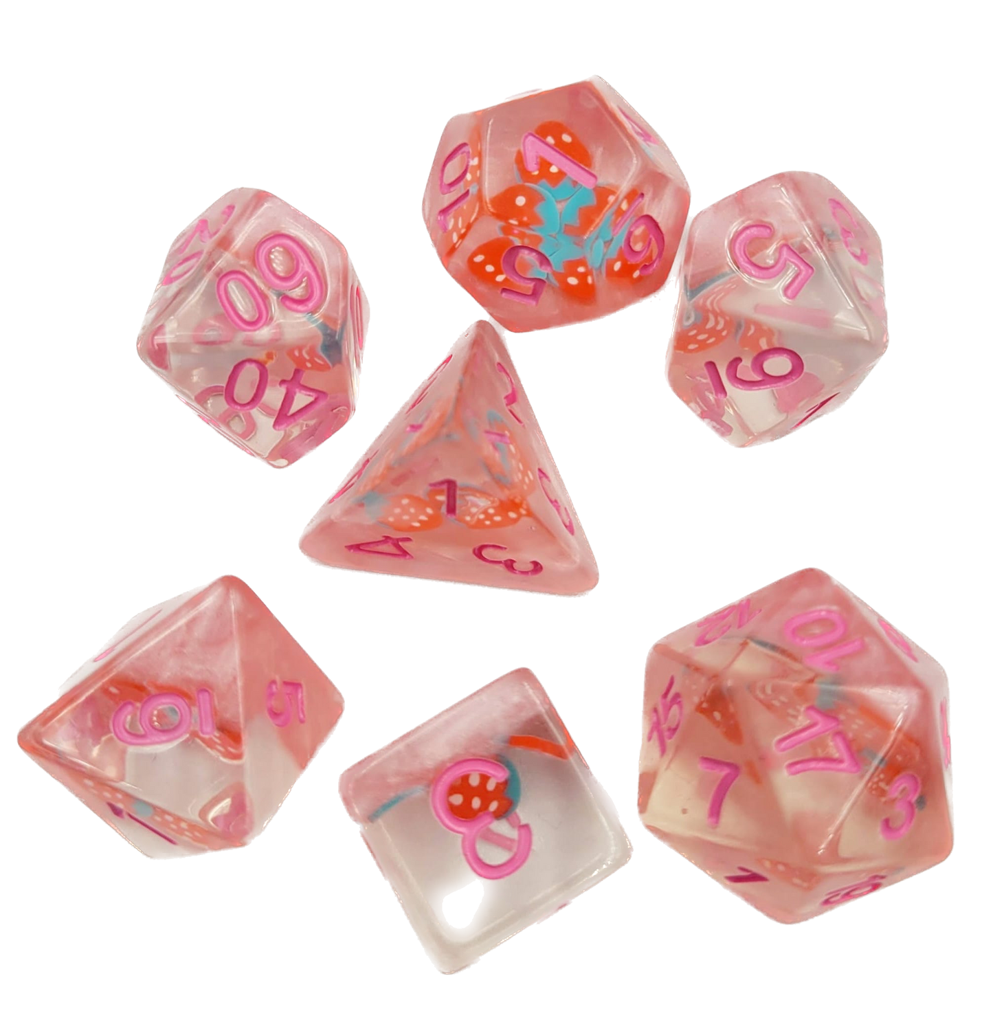 7-teiliges RPG Würfelset Transparent: Strawberry
