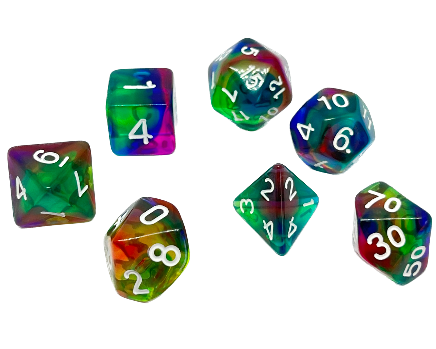 7-teiliges RPG Würfelset Transparent: Rainbow Storm