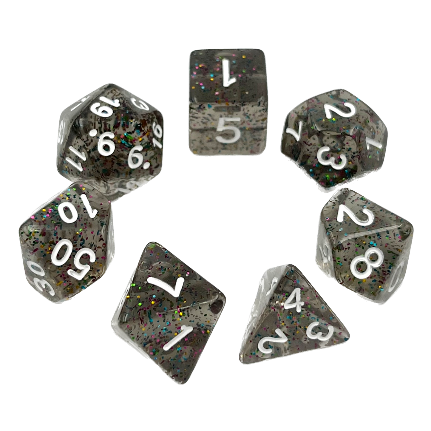 7-teiliges RPG Würfelset Confetti: Dark Rainbow