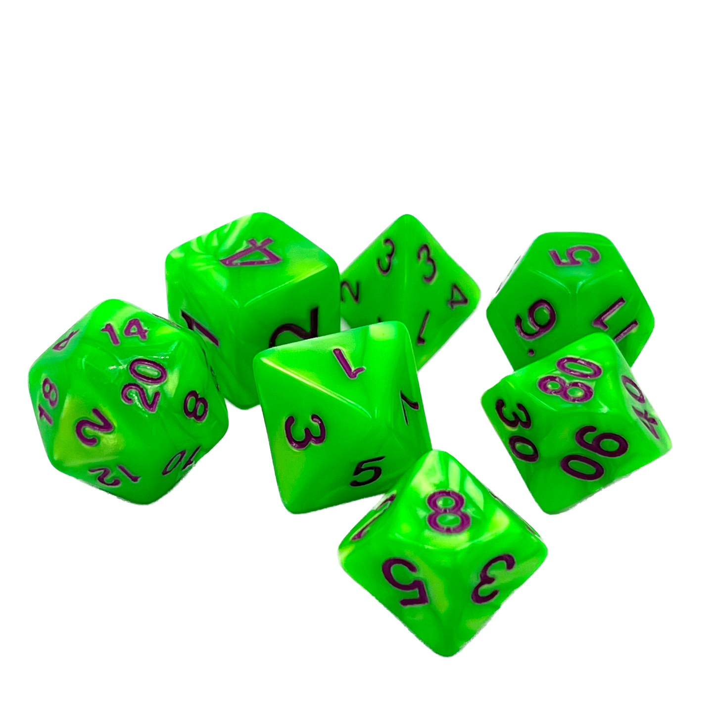7-teiliges RPG Würfelset Pearl: Green/Purple