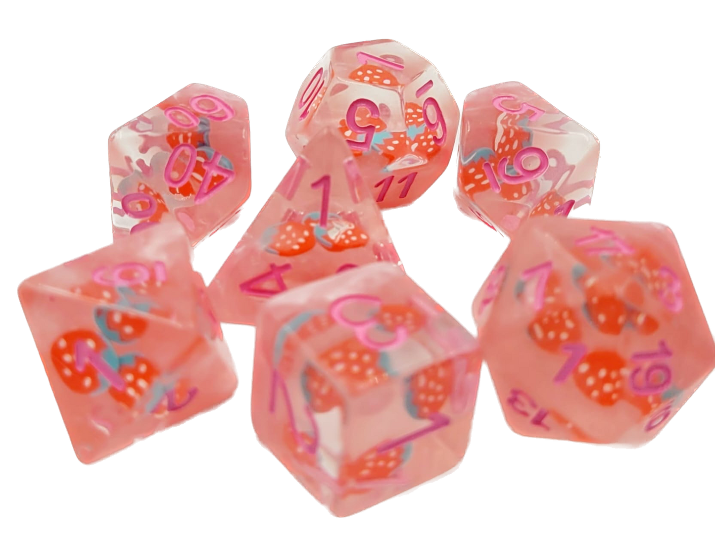7-teiliges RPG Würfelset Transparent: Strawberry