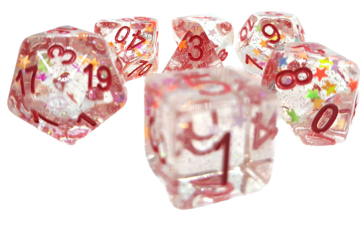 7-teiliges RPG Würfelset Confetti: Stars Pink