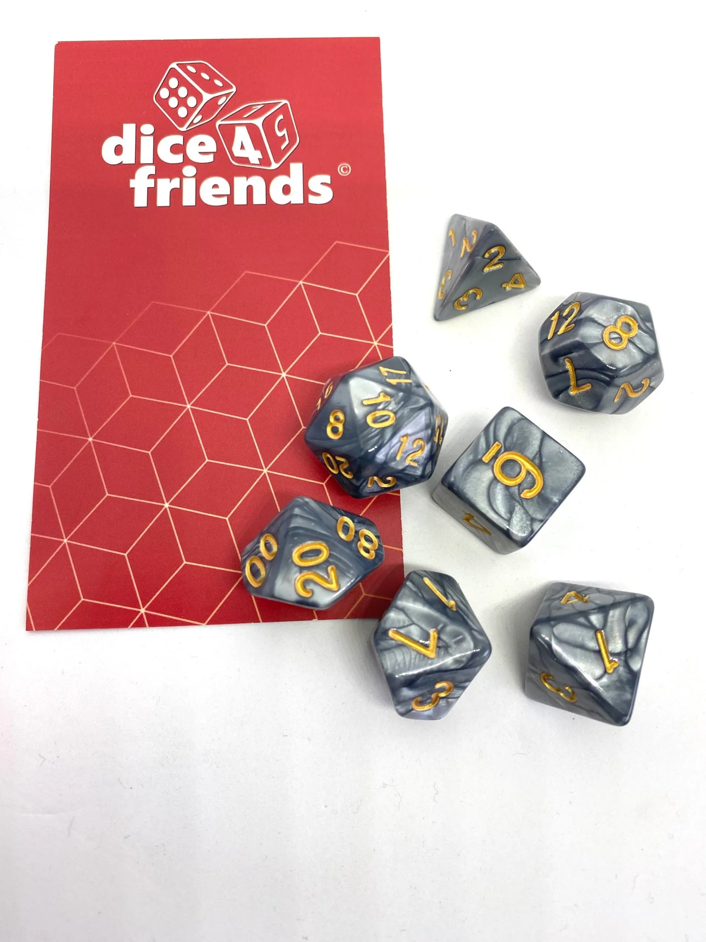 7-teiliges RPG Würfelset Pearl: Grey/Gold