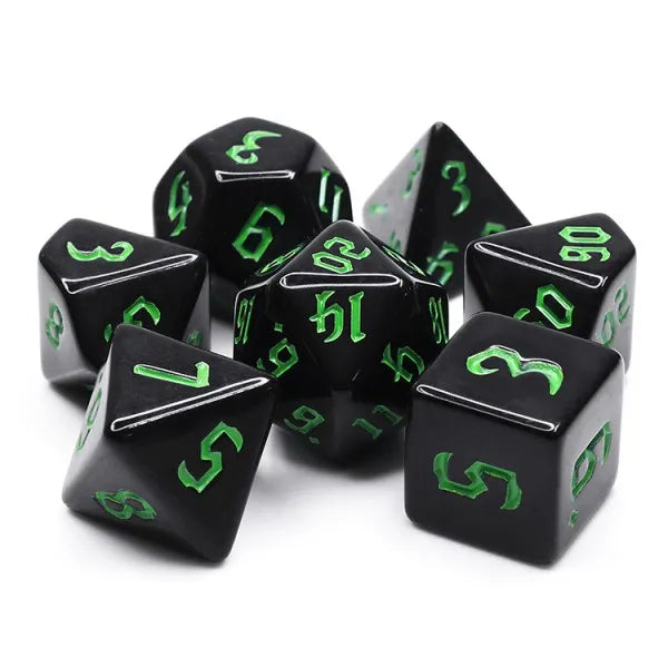 7-teiliges RPG Würfelset Opaque: Chon Drite Black/Green
