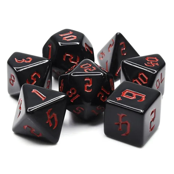 7-teiliges RPG Würfelset Opaque: Chon Drite Black/Red