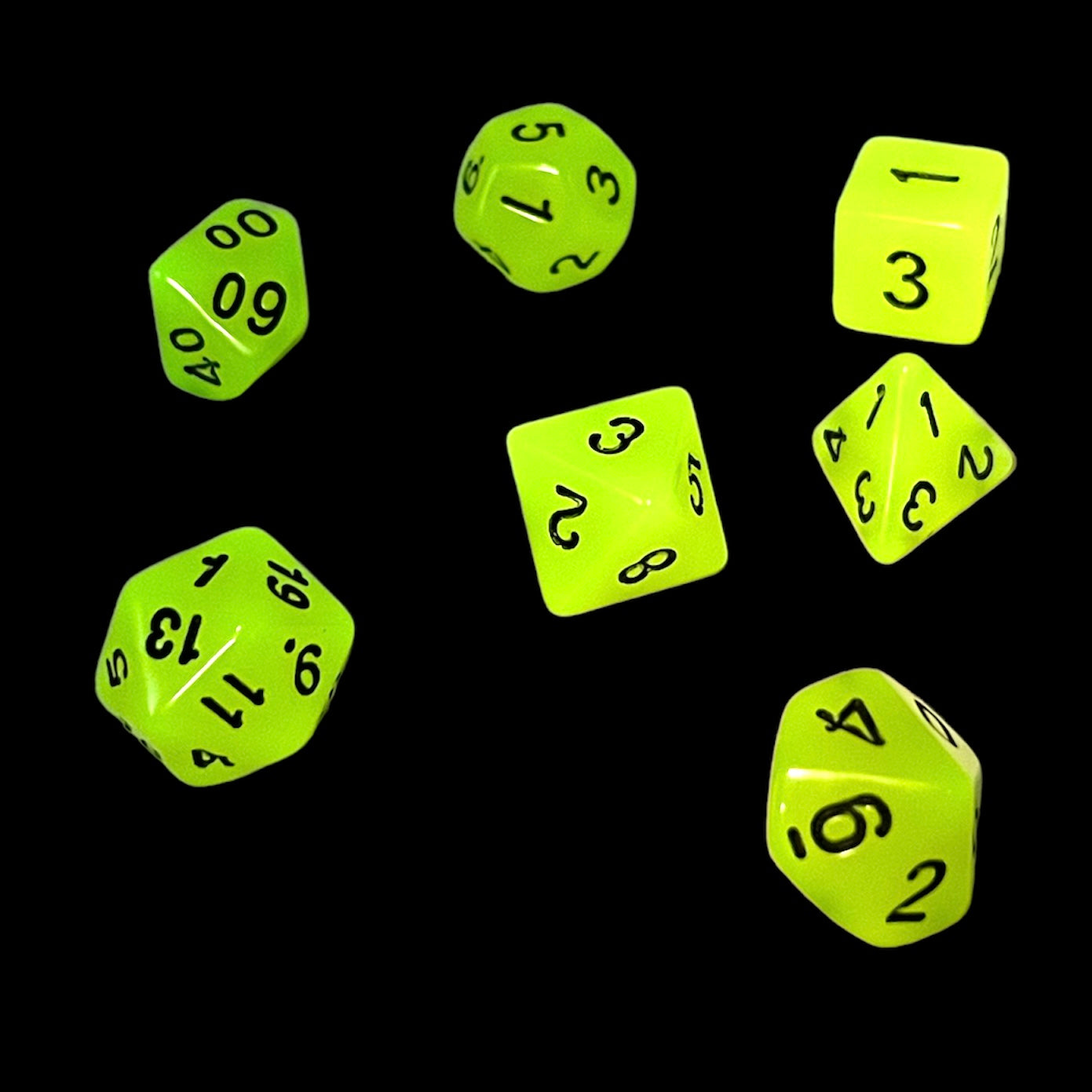 7-teiliges RPG Würfelset Glow: Yellow