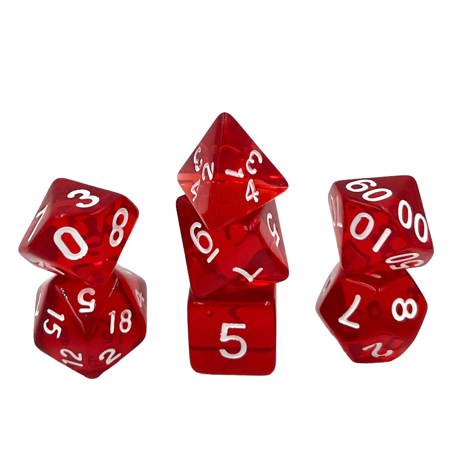 7-teiliges RPG Würfelset Transparent: Red