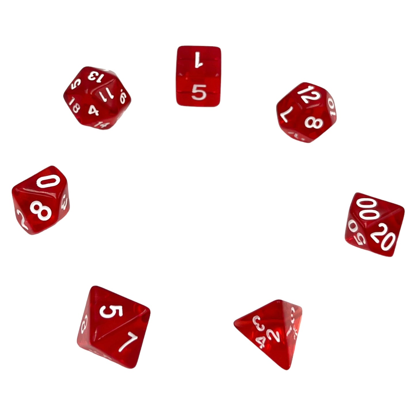 7-teiliges RPG Würfelset Transparent: Red