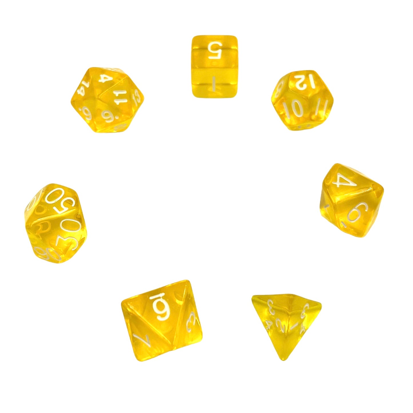 7-teiliges RPG Würfelset Transparent: Yellow