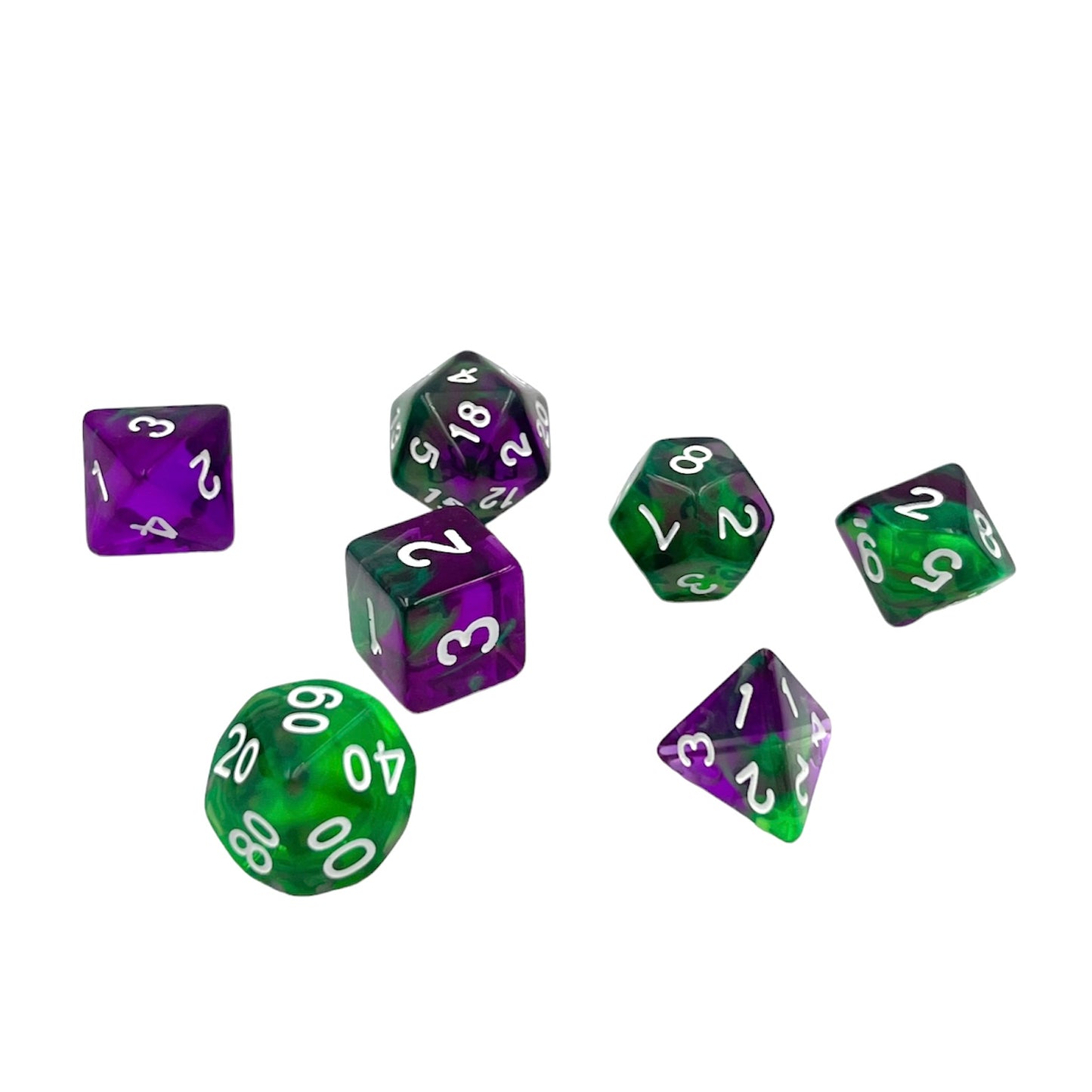 7-teiliges RPG Würfelset Transparent: Violet Evergreen