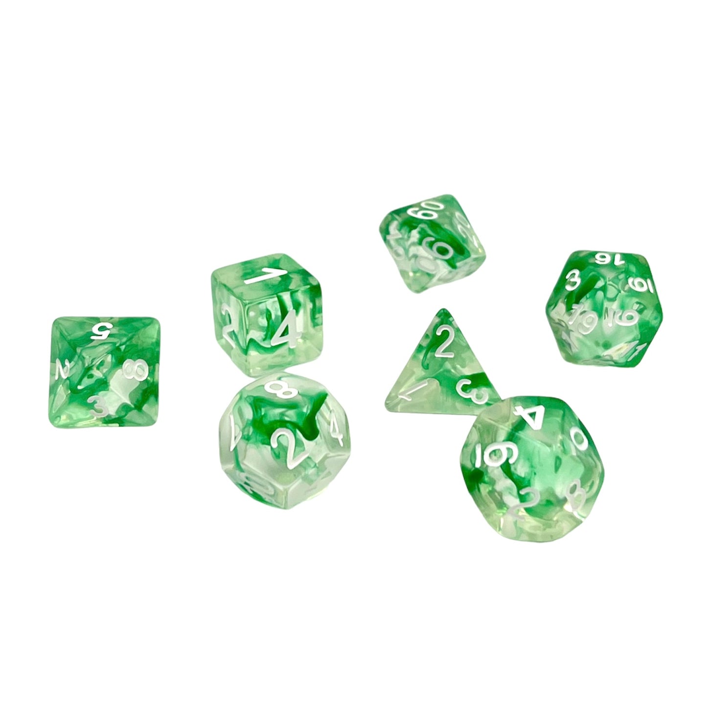 7-teiliges RPG Würfelset Transparent: Nebula Green