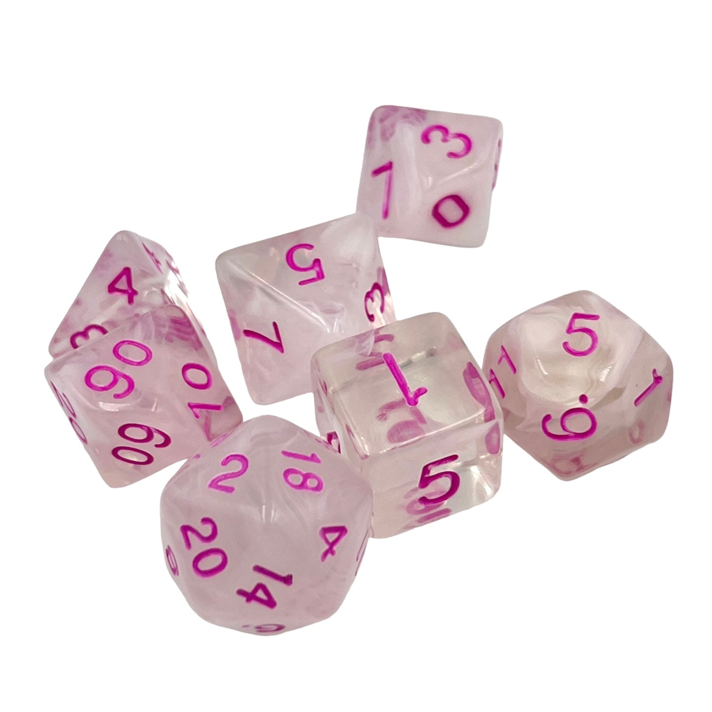 7-teiliges RPG Würfelset Transparent: Frosted Pink Princess