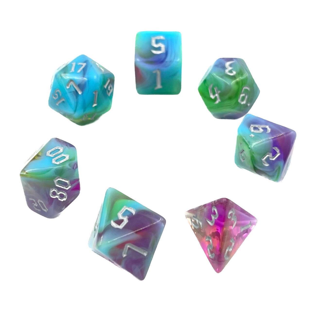 7-teiliges RPG Würfelset Mehrfarbig: Amethyst Sunset