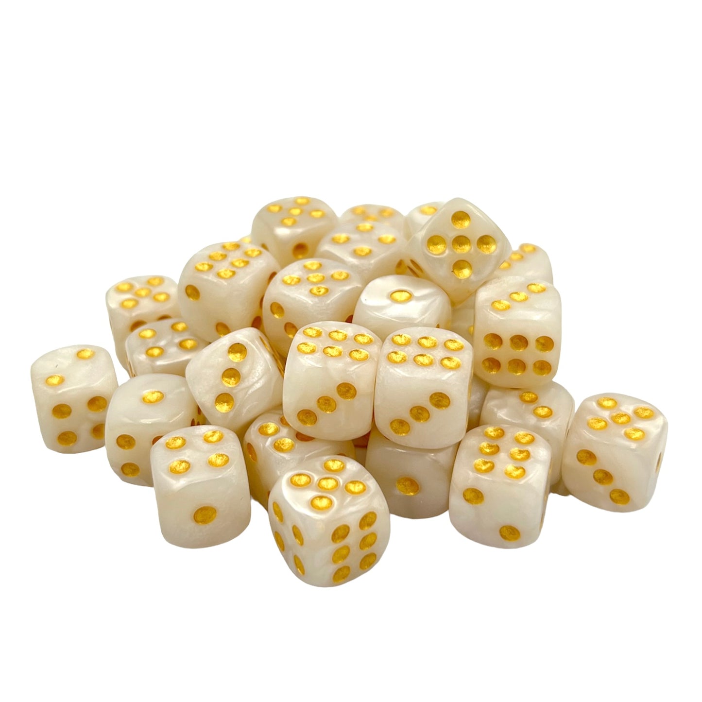 10x D6 Würfel 12mm Pearl: White & Gold