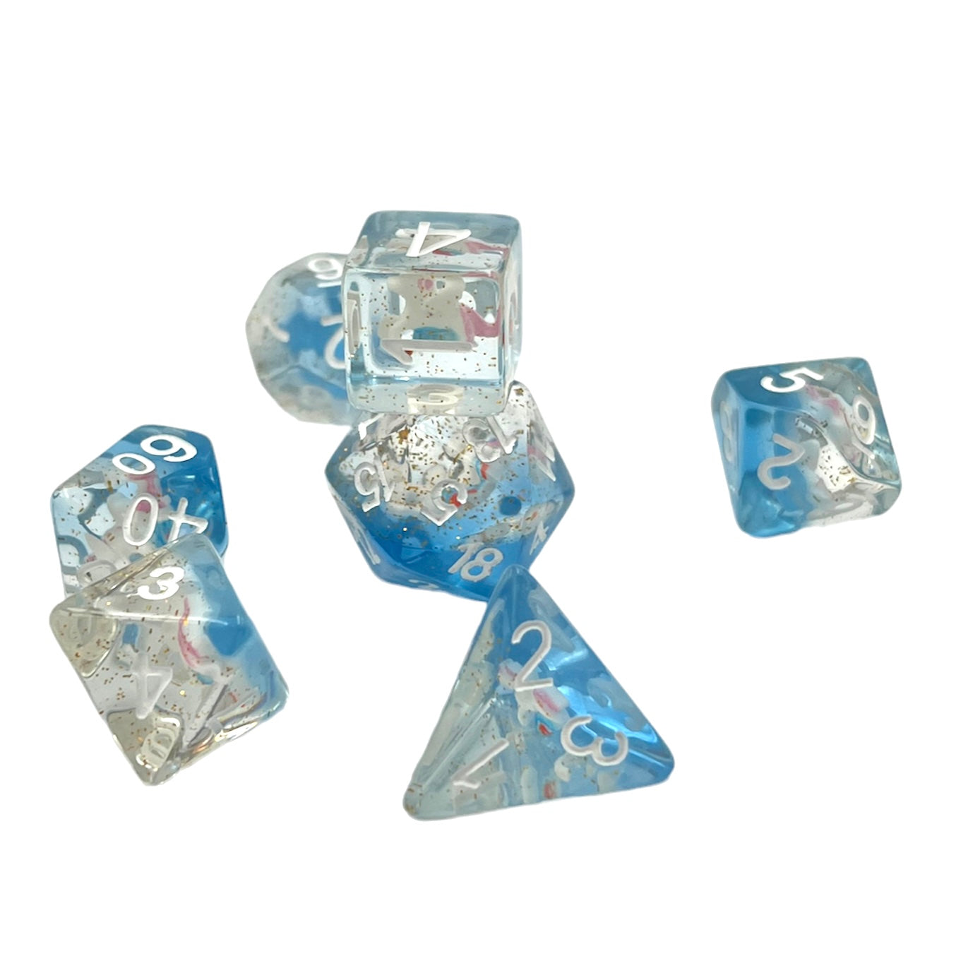 7-teiliges RPG Würfelset Transparent: Blue Unicorn