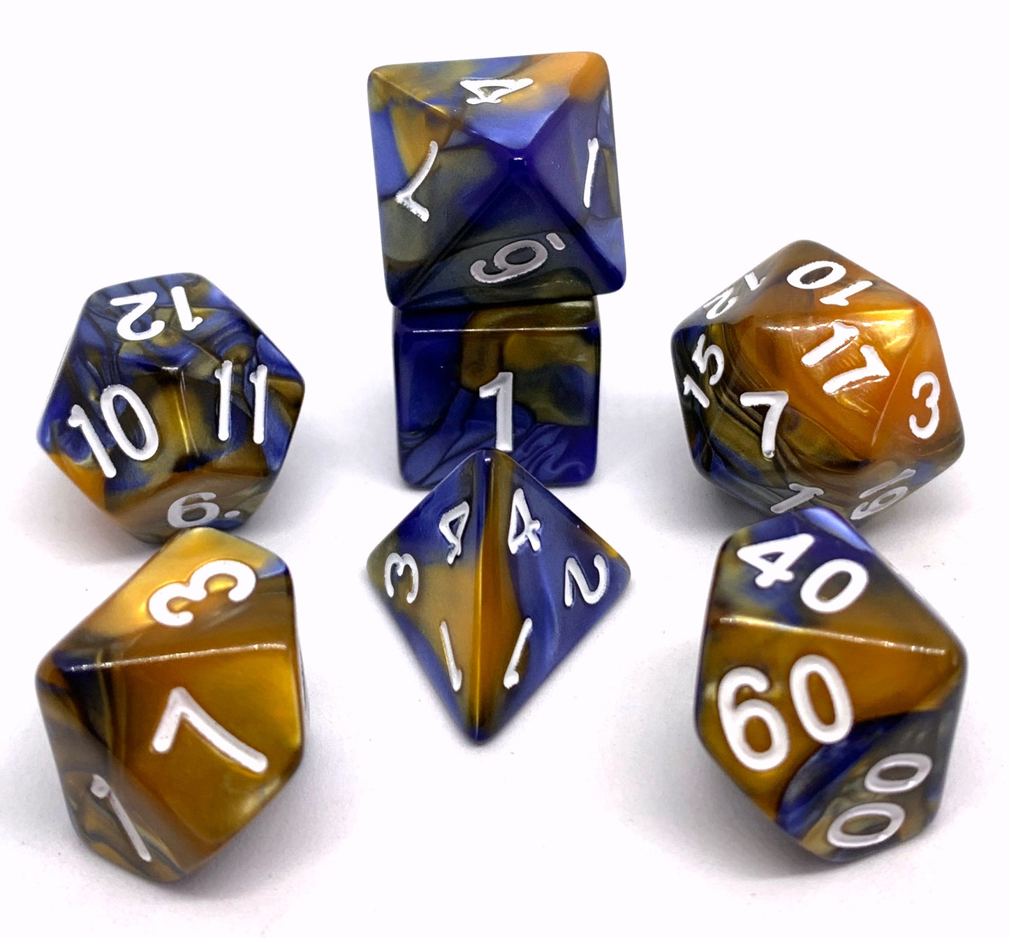 7-teiliges RPG Würfelset Mehrfarbig: Racing Blue/Gold