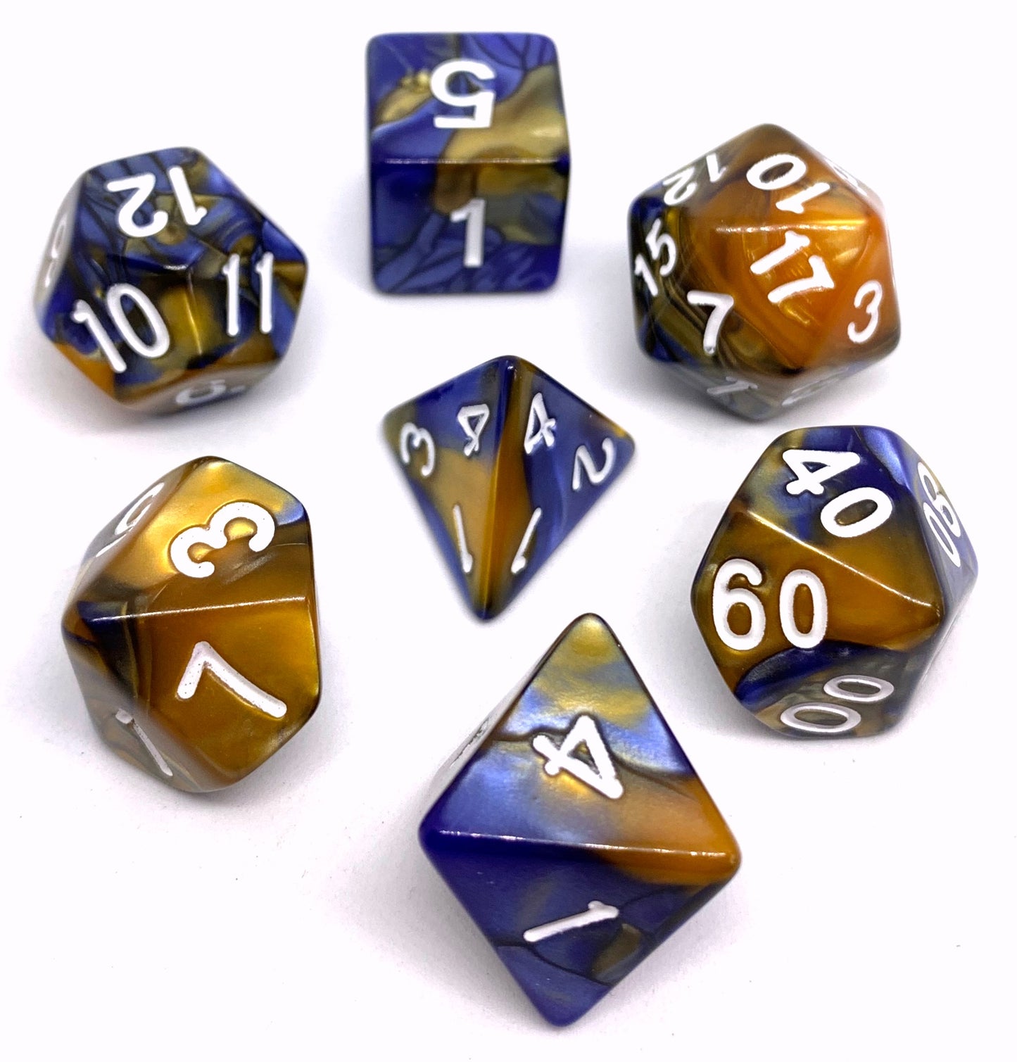 7-teiliges RPG Würfelset Mehrfarbig: Racing Blue/Gold