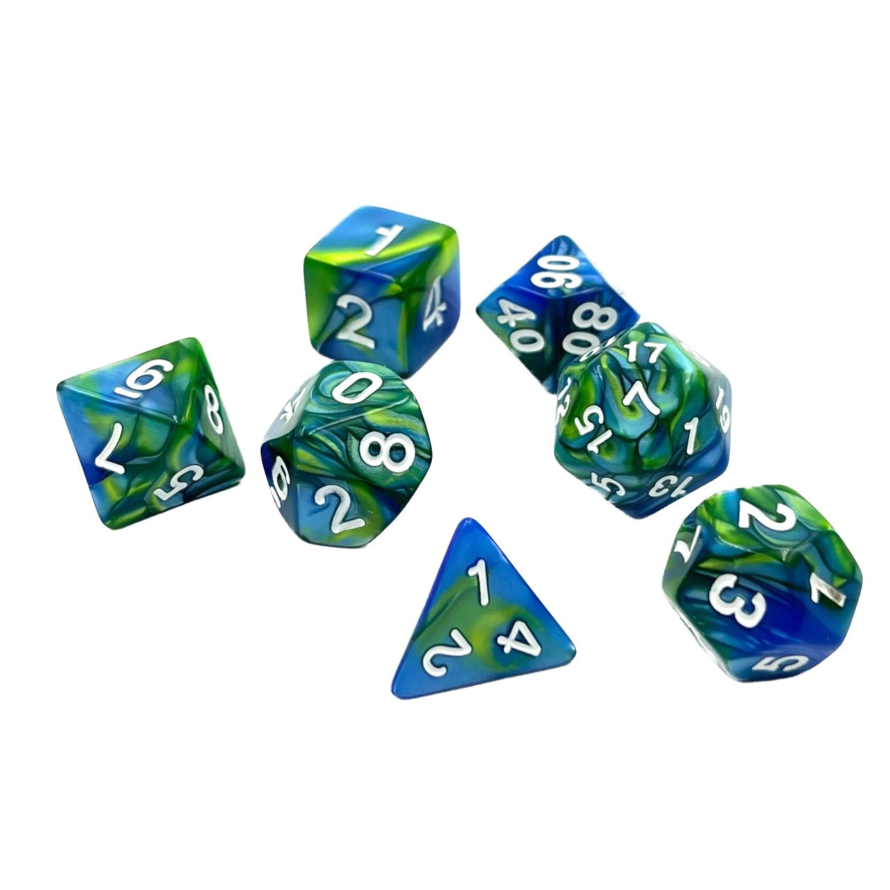 7-teiliges RPG Würfelset Mehrfarbig: Racing Green/Blue