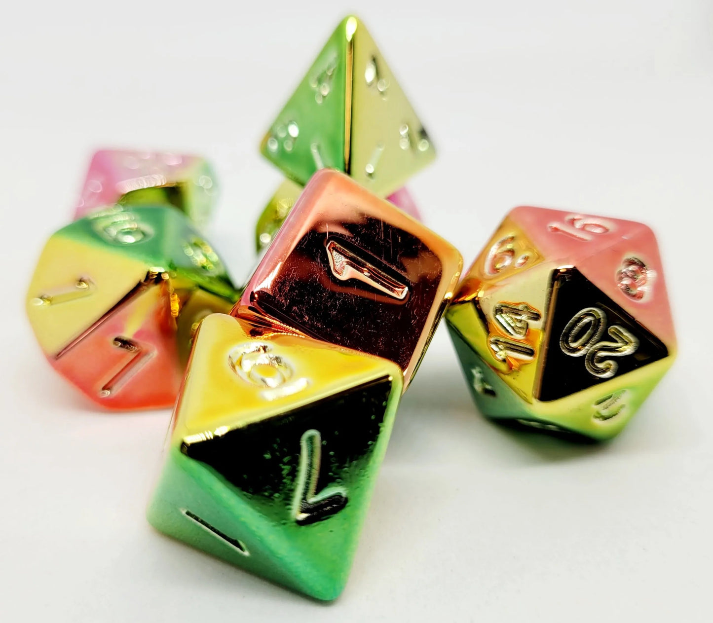 7-teiliges RPG Würfelset Plated: Shiny Bright Rainbow