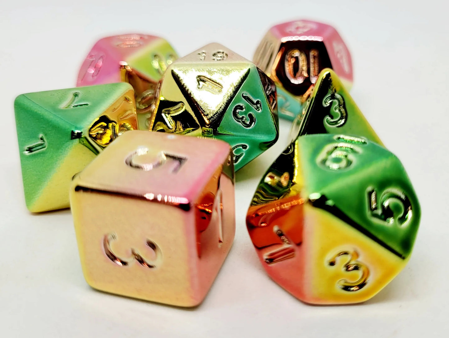 7-teiliges RPG Würfelset Plated: Shiny Bright Rainbow
