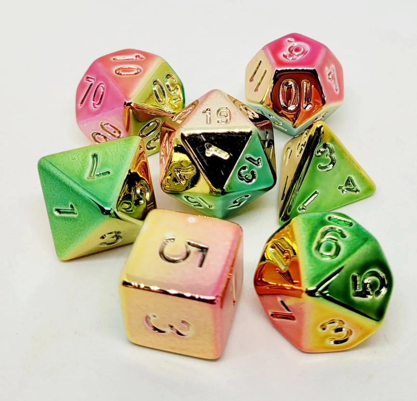 7-teiliges RPG Würfelset Plated: Shiny Bright Rainbow