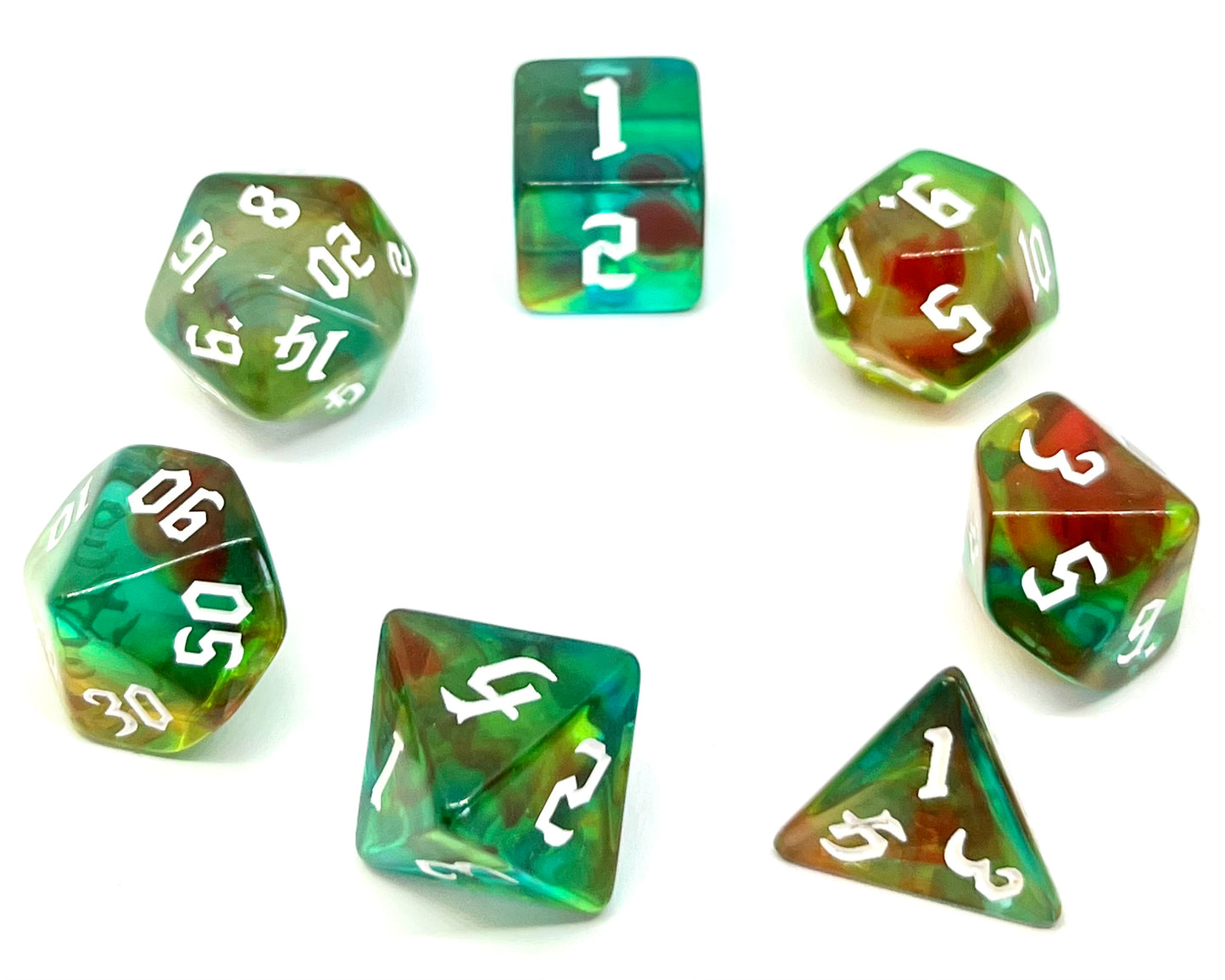 7-teiliges RPG Würfelset Transparent: Wind Elves