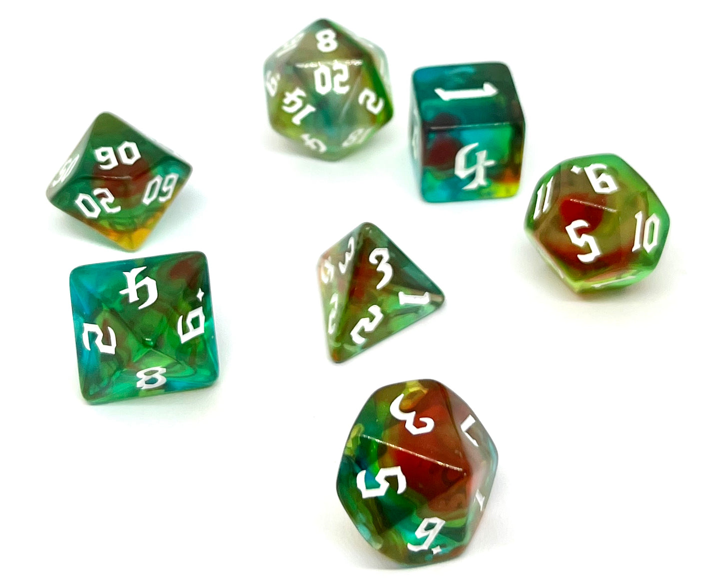 7-teiliges RPG Würfelset Transparent: Wind Elves