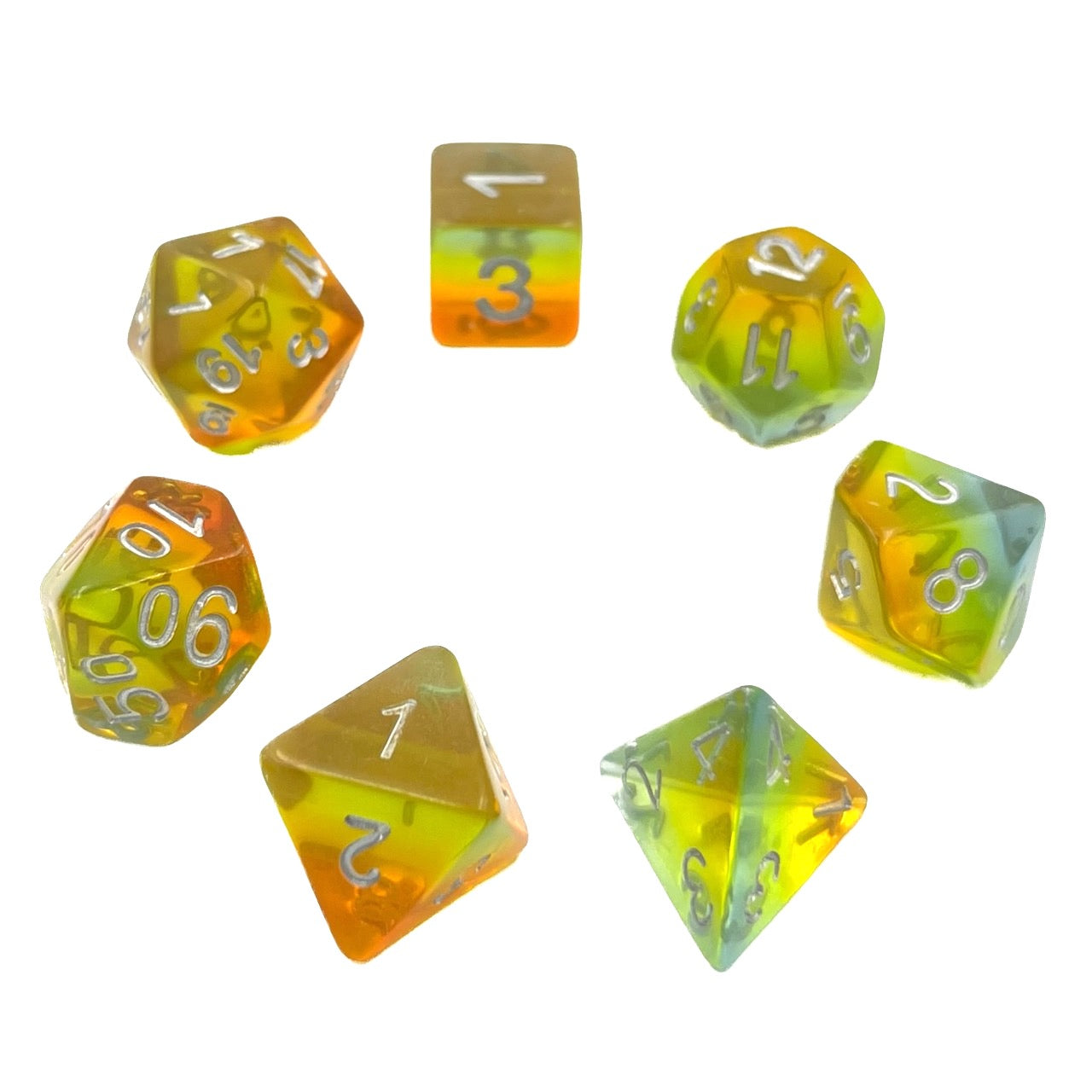 7-teiliges RPG Würfelset Transparent: Yellow Aurora