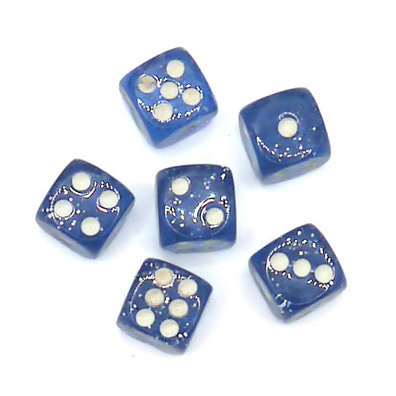 10x D6 Würfel 12mm Confetti: Blue & White