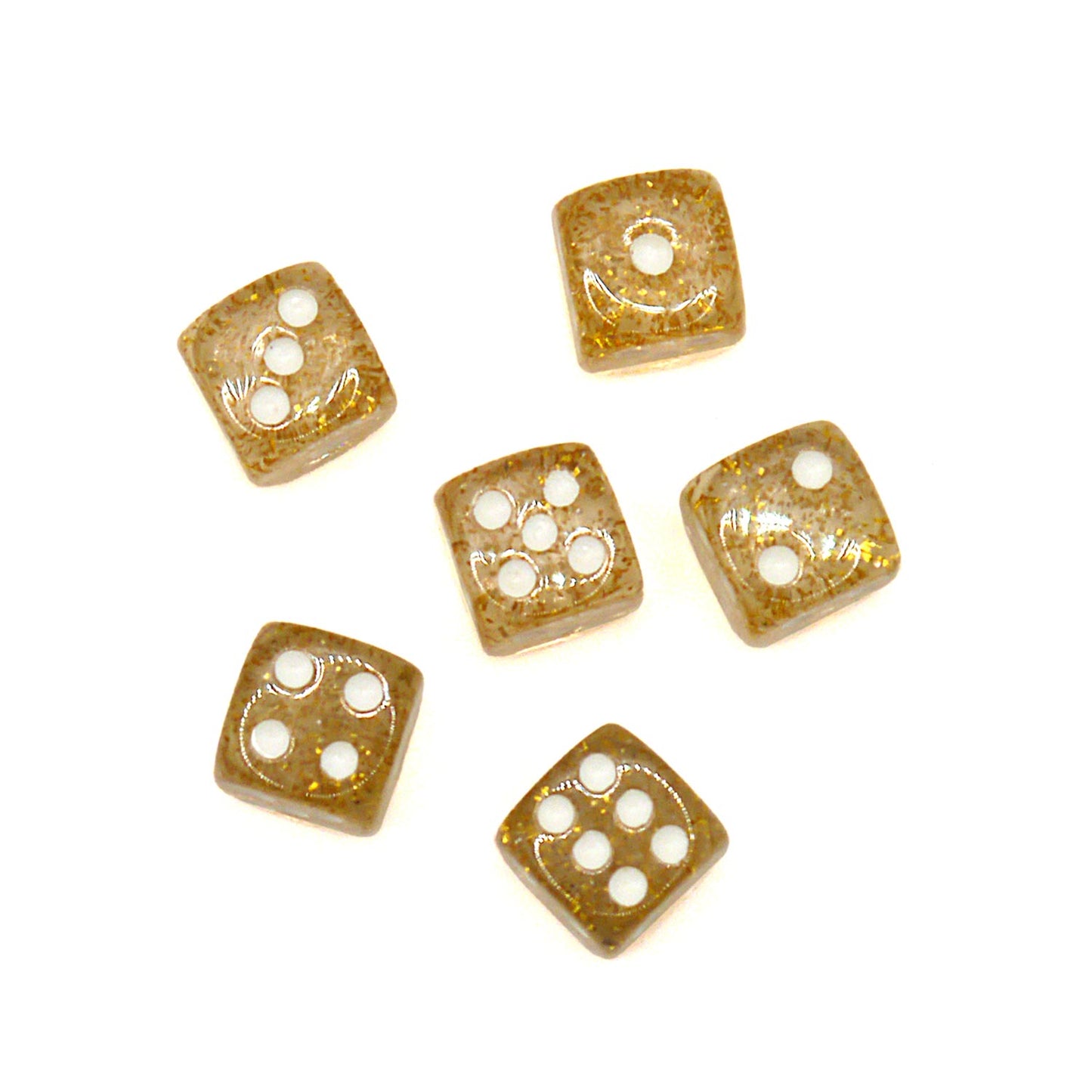 10x D6 Würfel 12mm Confetti: Gold & White