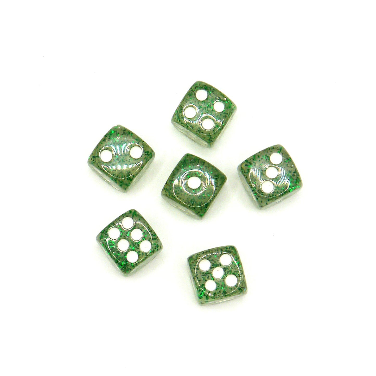 10x D6 Würfel 12mm Confetti: Green & White