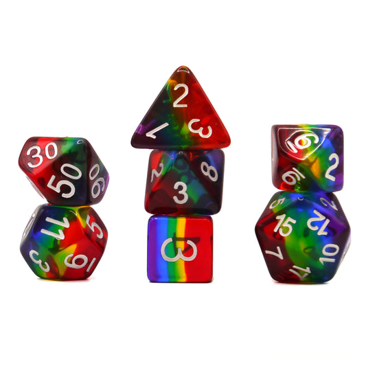 7-teiliges RPG Würfelset Transparent: Rainbow