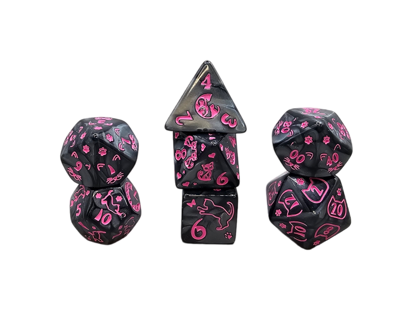 7-teiliges RPG Würfelset Mehrfarbig: Cat Black/Pink