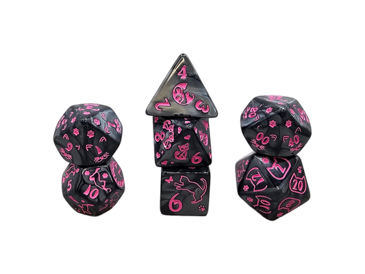 7-teiliges RPG Würfelset Mehrfarbig: Cat Black/Pink