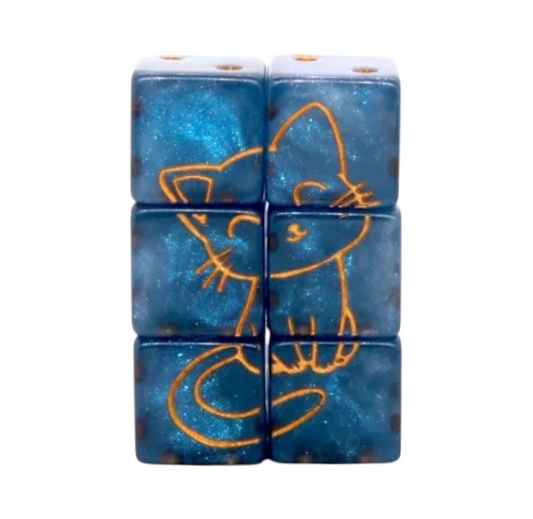 D6 Würfelset Puzzle: Cat Galaxy Blue