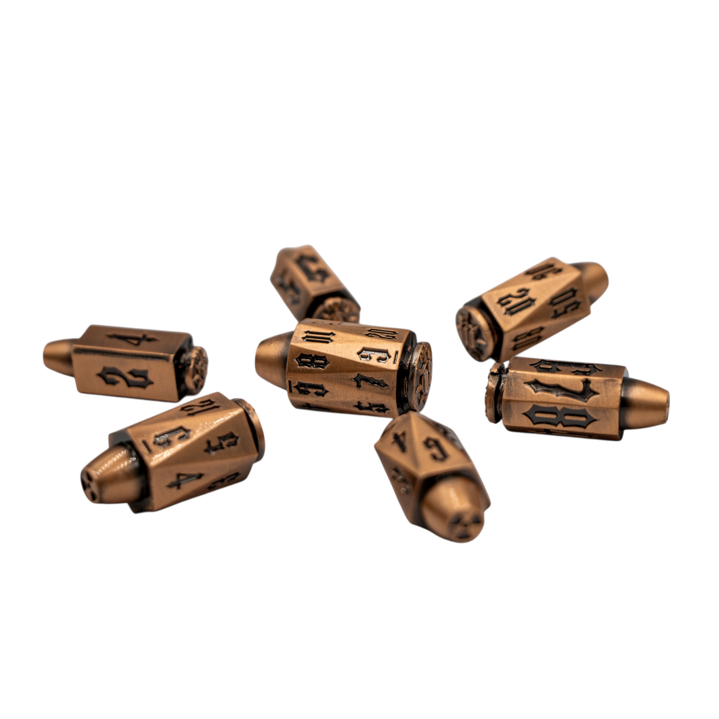 7-teiliges RPG Würfelset Metall: Bullet Copper