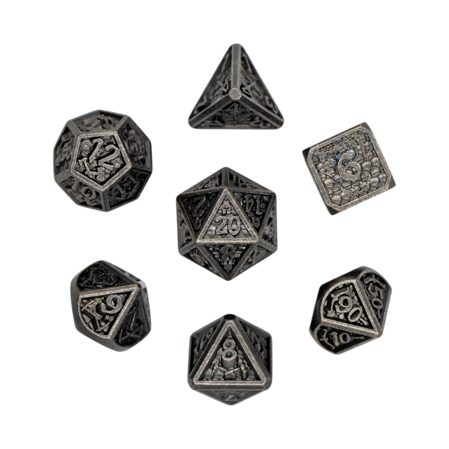 7-teiliges RPG Würfelset Metall: Scale Silver