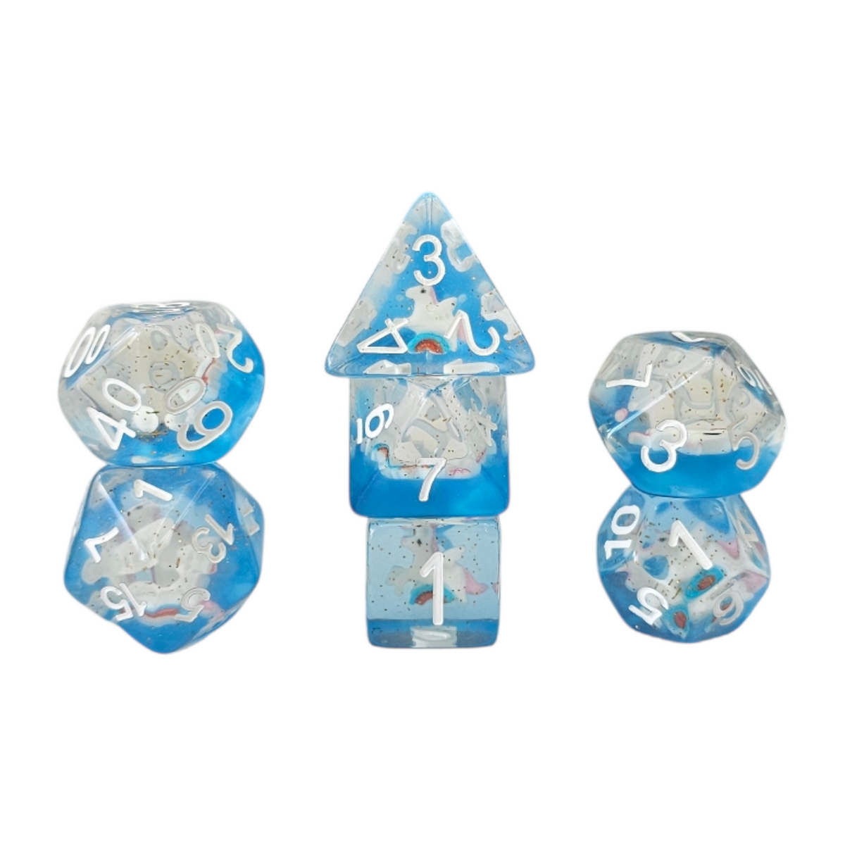 7-teiliges RPG Würfelset Transparent: Blue Unicorn