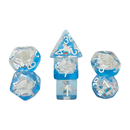 7-teiliges RPG Würfelset Transparent: Blue Unicorn