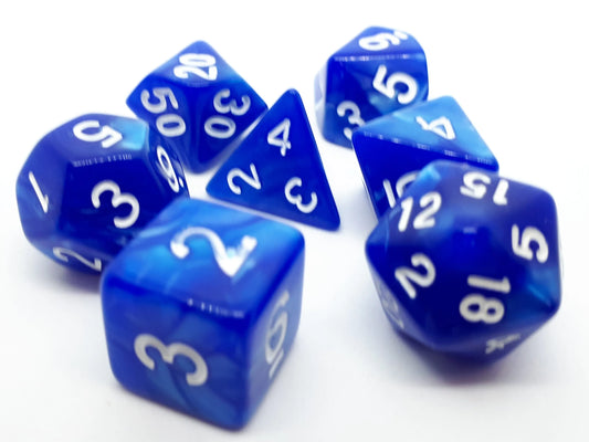7-teiliges RPG Würfelset Pearl: Blue/White